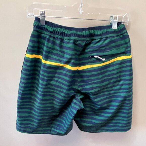 L.L. Bean Striped Swim Trunks S Green Yellow Recycled Polyester Elastic Waist - Picture 6 of 7